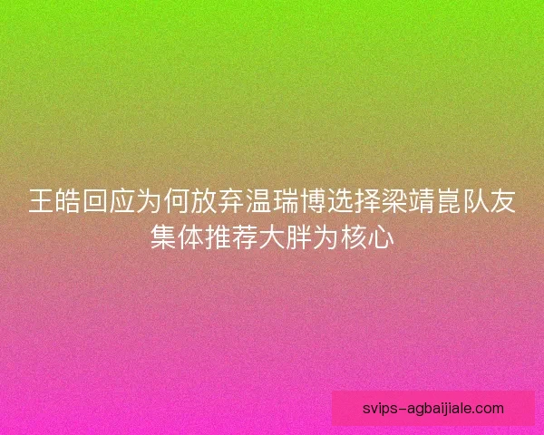 王皓回应为何放弃温瑞博选择梁靖崑队友集体推荐大胖为核心